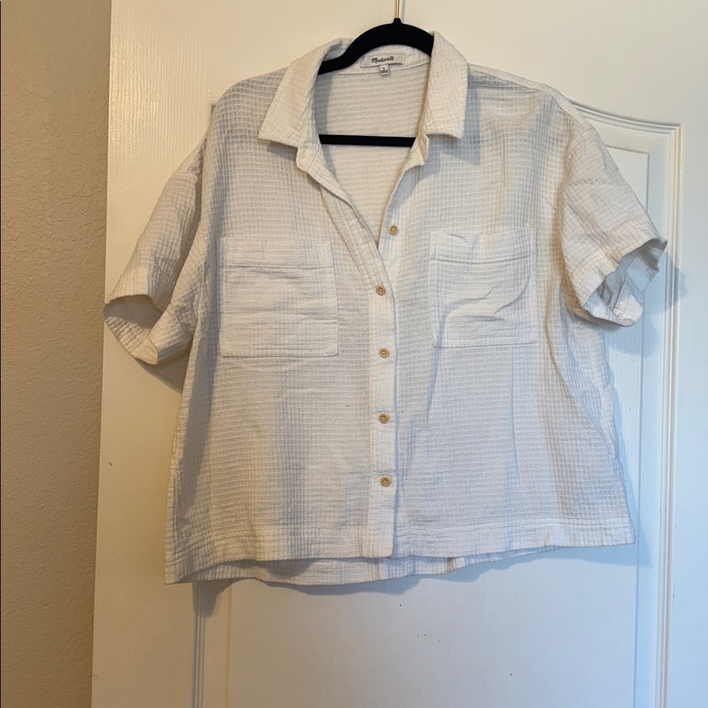 Madewell Cream Textured Button-Up Shirt